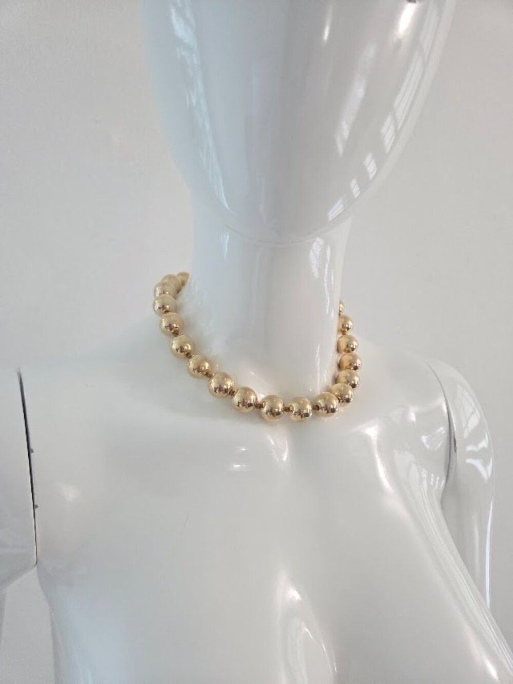 Chunky Gold Bead Statement Necklace Bold Sphere Collar Chic Jewelry - Picture 10 of 11
